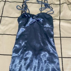 Satin Blue Ruched Bodycon Dress